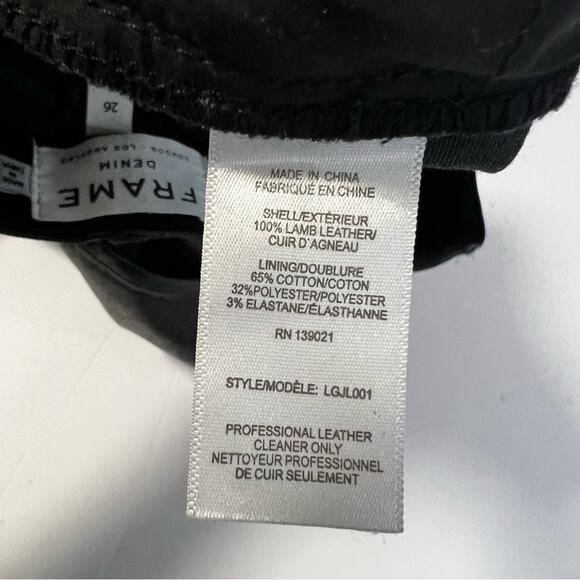 Frame  Sz 26 Le Garcon Leather Slim  Boyfriend Black Pants - Picture 9 of 13